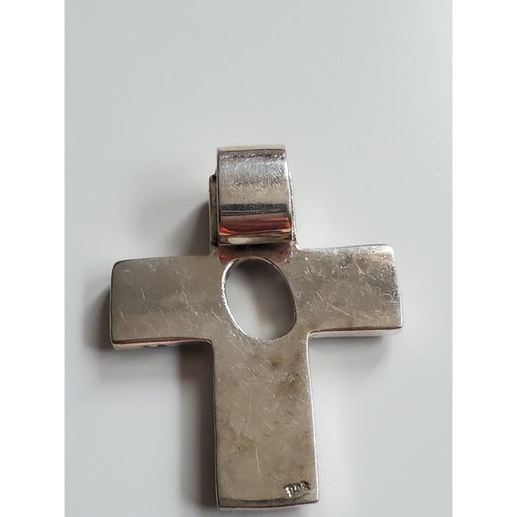 DAMAGED Southwestern Turquoise Cross Pendant in Sterling Silver - Picture 4 of 4